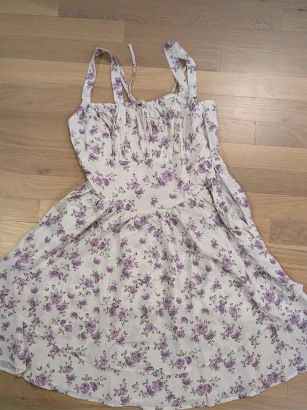 Women's Cream Floral Sundress with Purple Blossoms